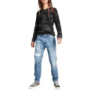 Sun & Stone Abel Patchwork Tapered Straight Leg Jeans 100% Cotton Men's Size 31